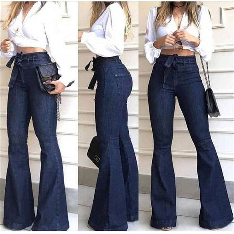 Pantalon évasé à lacets micro-élastiques