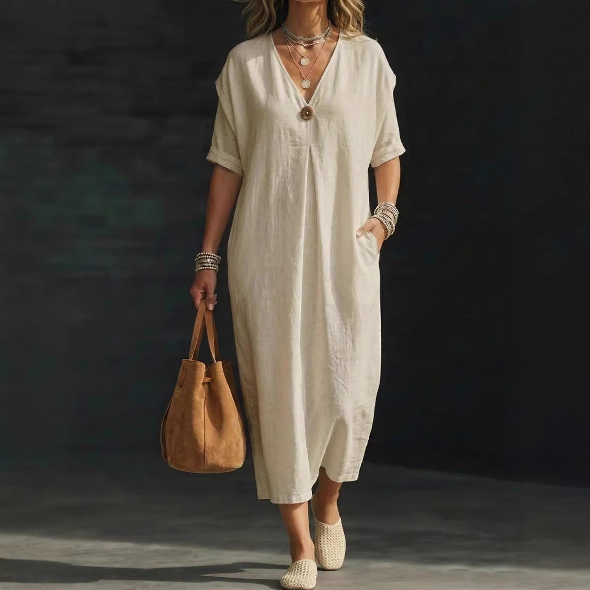Linen and cotton wrap dress — Bohemian comfort
