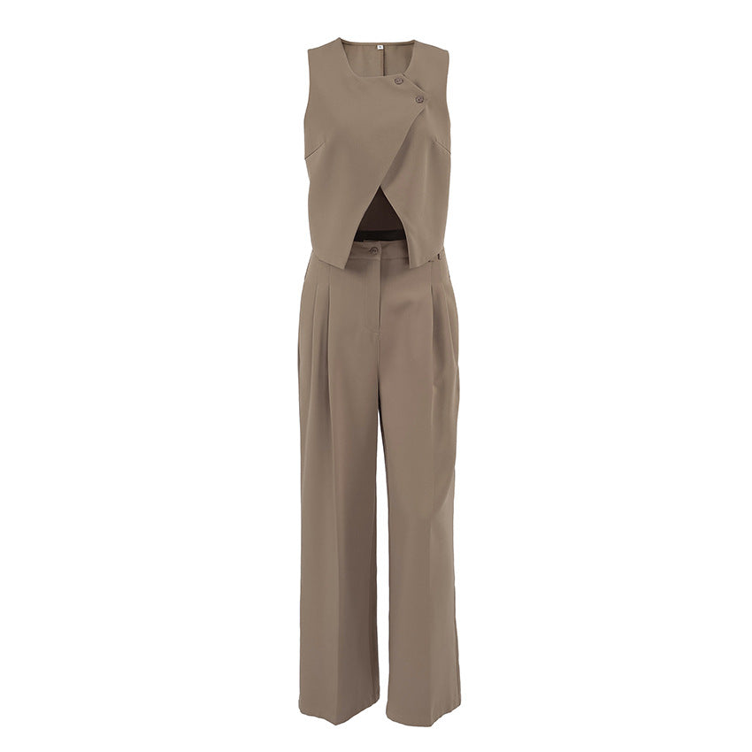 Costume gilet et pantalon taille haute kaki