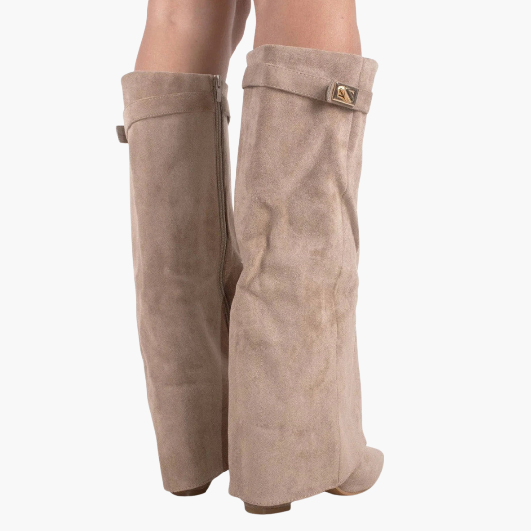 Women's suede orthopedic boots with a low heel