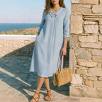 Robe lin col chemise oversize - Coupe décontractée