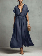Robe loose-fit col V — Élégance décontractée