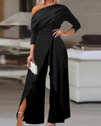 Combinaison pantalon une épaule manches trois quarts - Chic&Shines