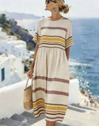 Robe fluide asymétrique en coton-lin bleu clair