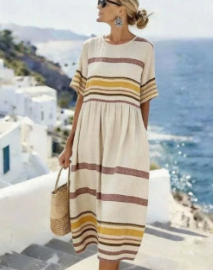 Robe fluide asymétrique en coton-lin bleu clair