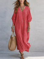Robe longue rayée col V - Coupe ample et confortable