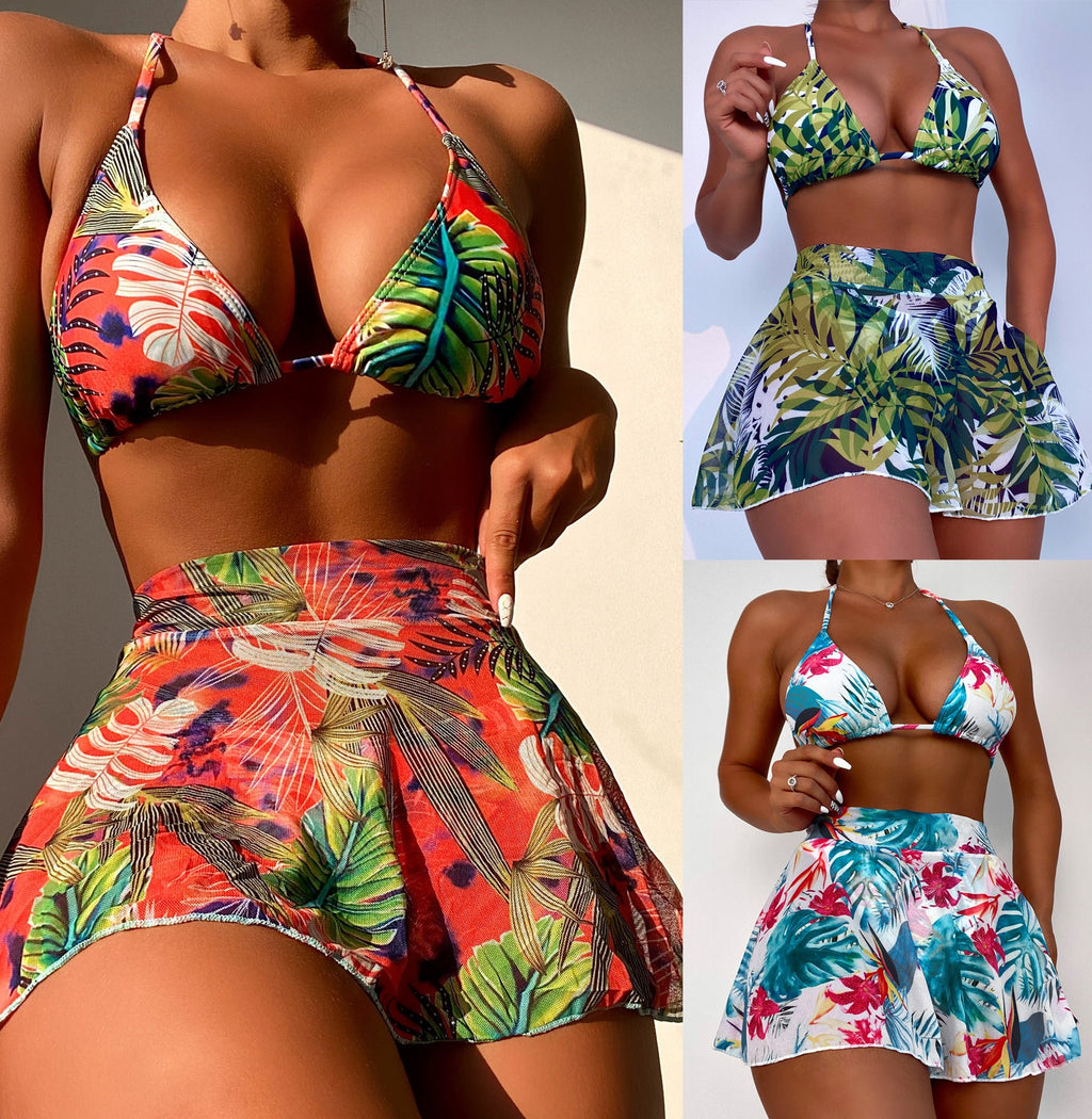 Three-piece printed swimsuit
