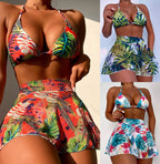 Three-piece printed swimsuit