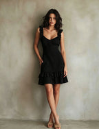Robe Midi Élégante Encolure V et Volants