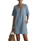 Robe lin-coton boutons — Coupe ample et intemporelle