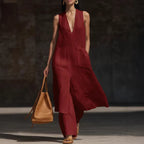 Robe lin col V sans manches — Élégance minimaliste