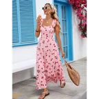 High-Waisted Floral Print Dress — Soft Elegance