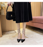 Stiletto heeled rhinestone strap pumps