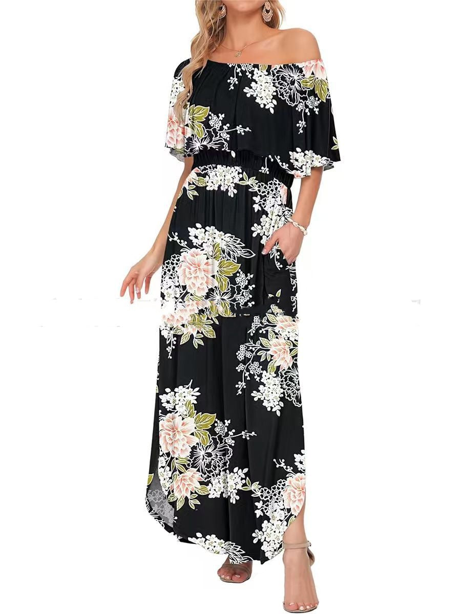 Robe longue à épaules dénudées, imprimée et confortable