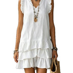 Robe fluide col V volants - Coupe ample midi