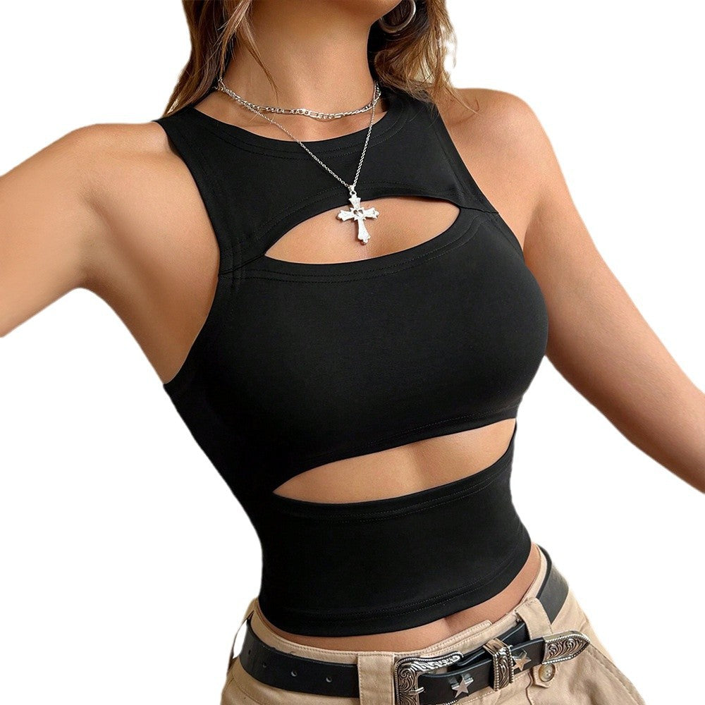 Gilet ajouré noir sans manches — coupe slim