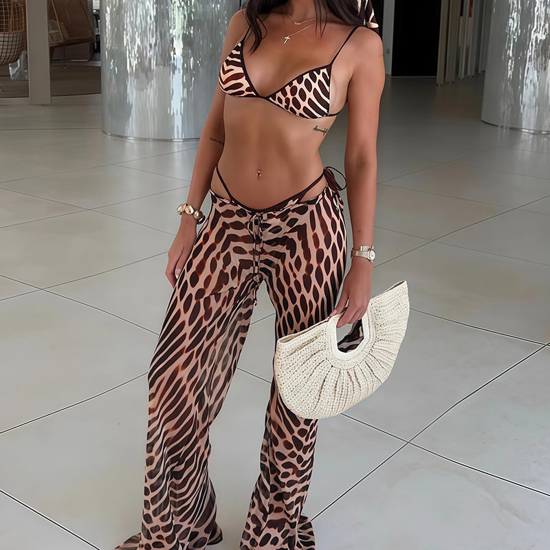 Eléna — Bikini deux-pièces à liens à nouer léopard