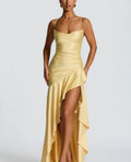 Yellow or blue slit maxi dress — Asymmetrical elegance