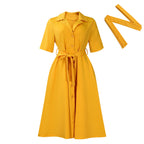 Robe mi-longue manches courtes avec ceinture