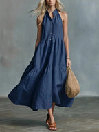 Robe-chemise lin et coton, coupe ample sans manches