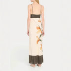 Robe longue fluide col V motif fleuri