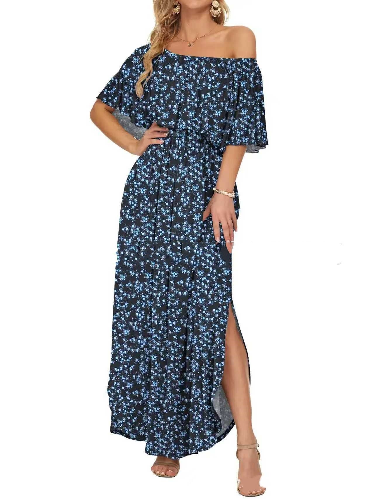 Robe longue à épaules dénudées, imprimée et confortable