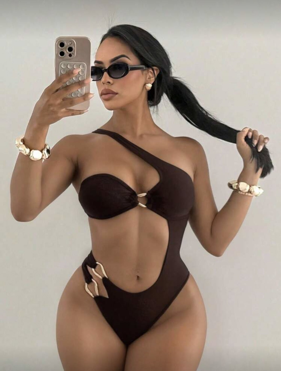 Marion — Maillot une pièce bandeau marron
