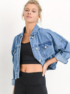 Veste en denim bleu avec col à revers pour l'automne