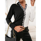 V-neck leopard long-sleeved blouse
