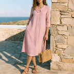 Robe lin col chemise oversize - Coupe décontractée