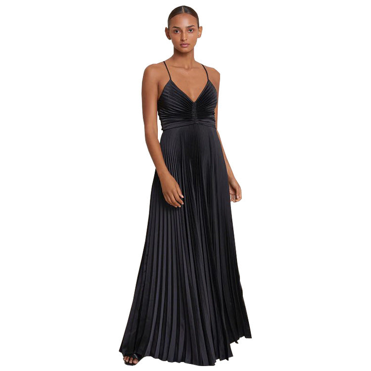 Robe Plissée à Bretelles Lacées