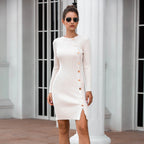 Jupe mi-longue manches longues fendue en maille - Chic&Shines