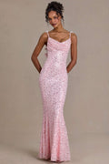 Robe longue dos nu perlée et paillettes