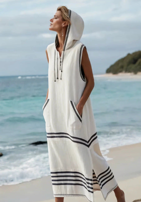 Robe midi sans manches avec capuche et poches