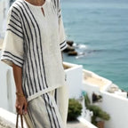 Ensemble rayé coton-lin — Top et pantalon casual