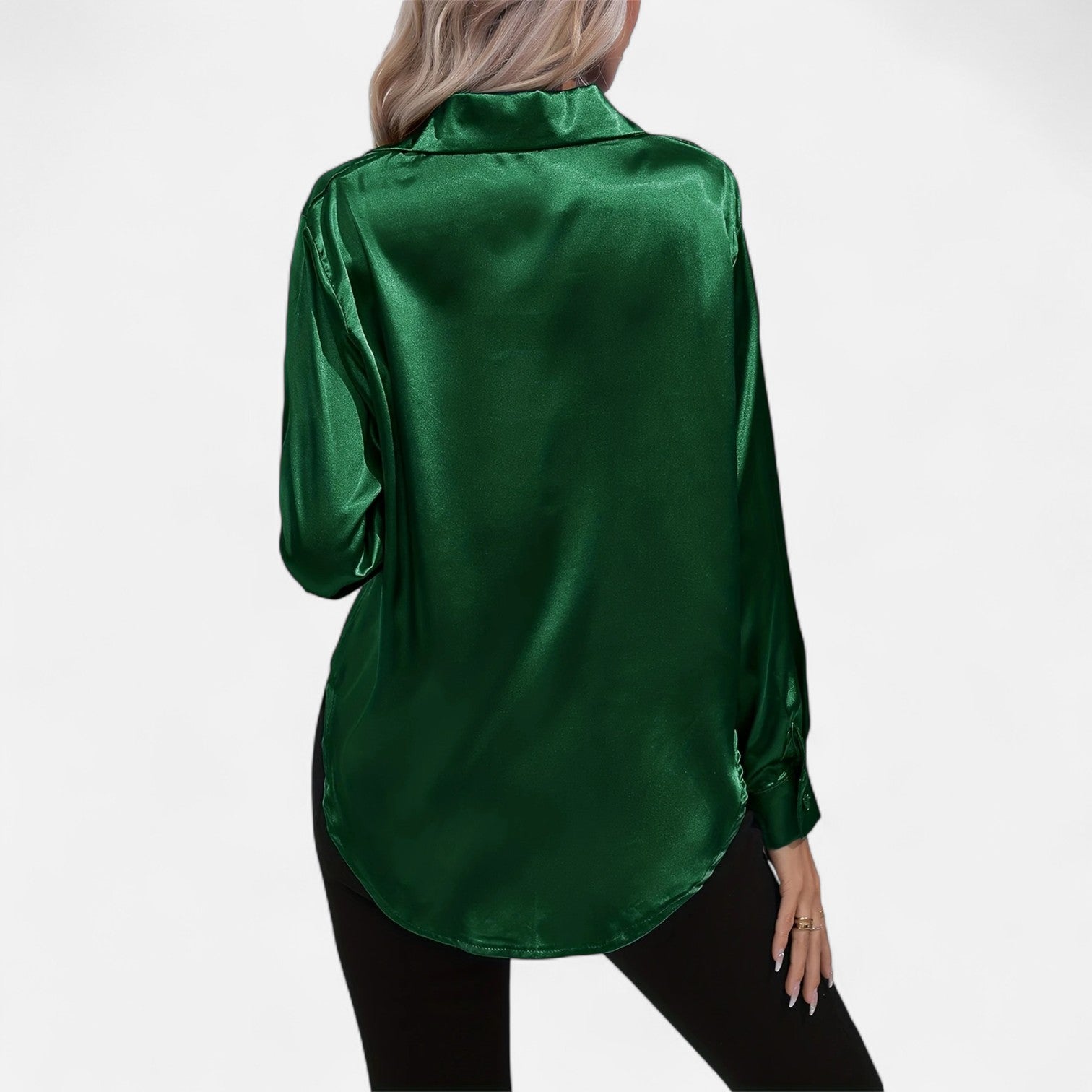 Chemisier boutonné en satin pour femme – Chemise classique à manches longues et revers