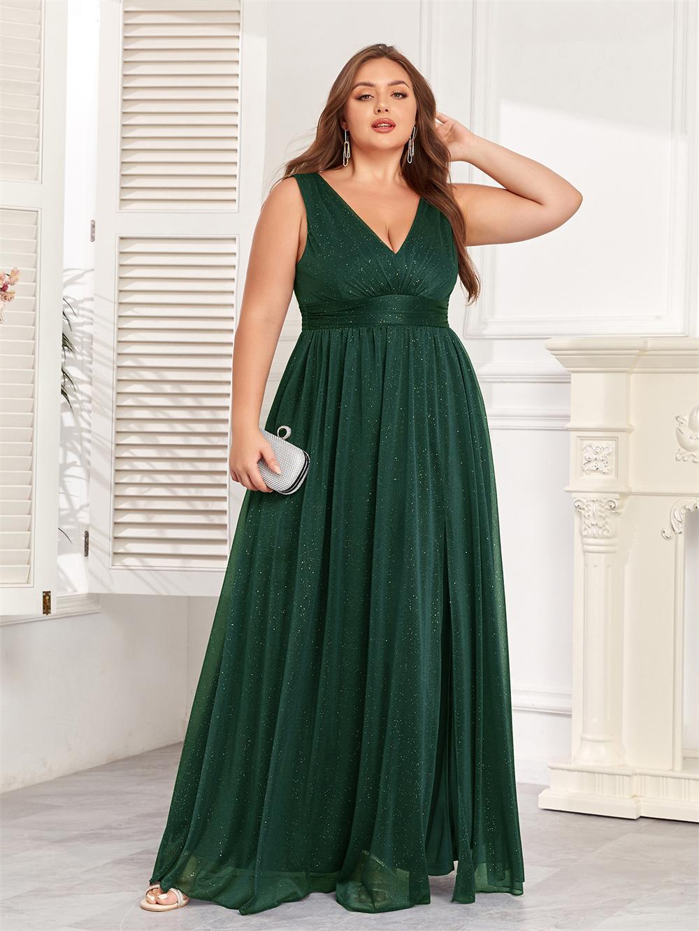 Long double V-neck dress with side slits