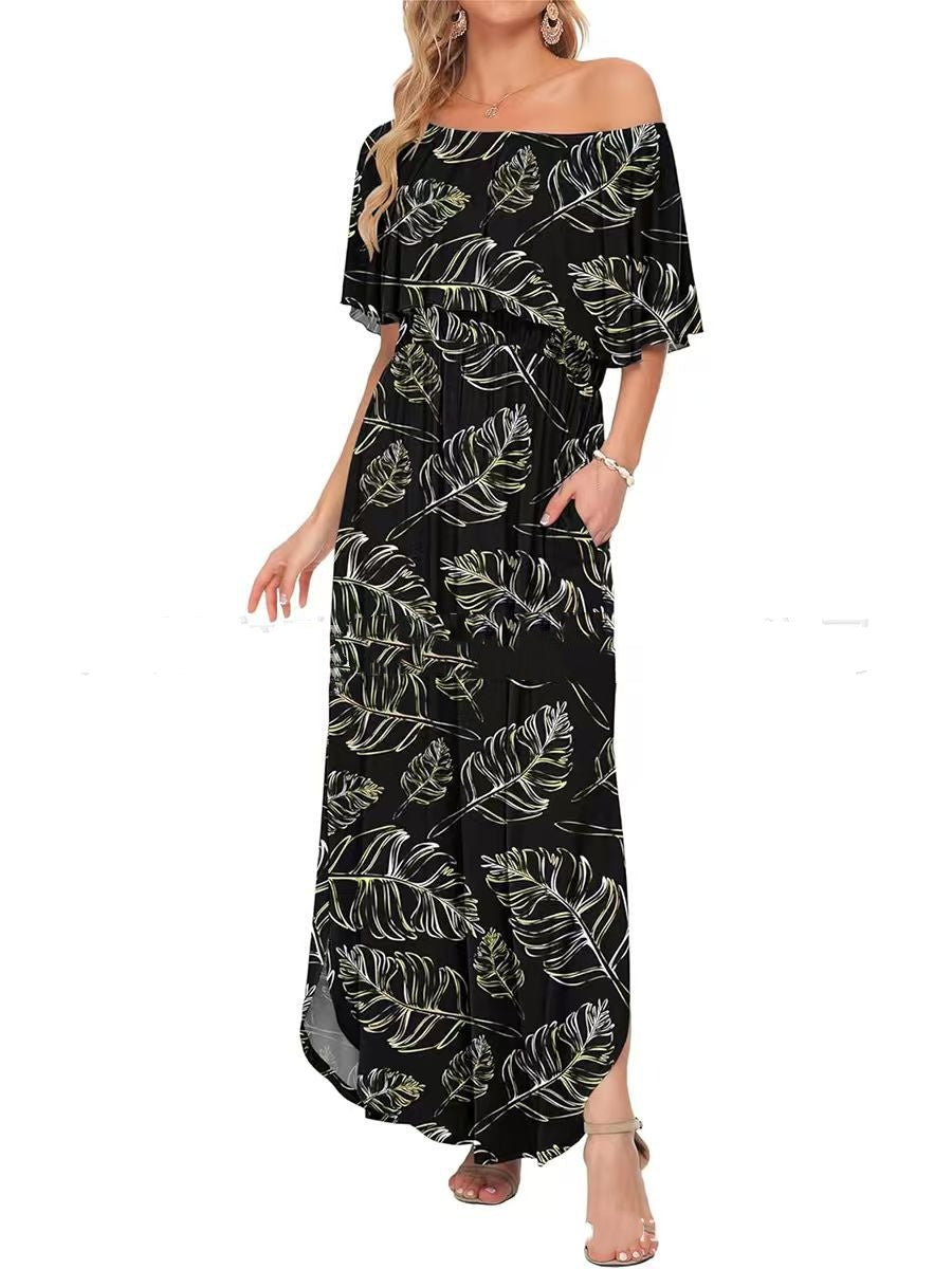 Robe longue à épaules dénudées, imprimée et confortable