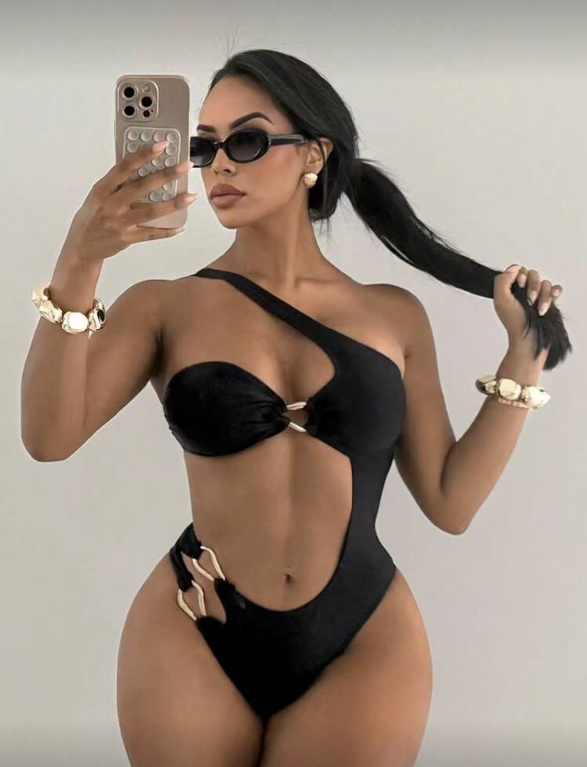 Marion — Maillot une pièce bandeau marron
