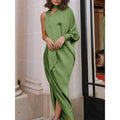 Robe longue plissée à une épaule et fente latérale - Chic&Shines