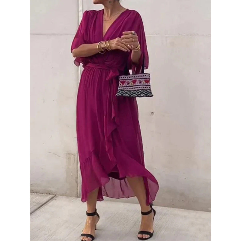 Robe asymétrique manches chauve-souris — Élégance fluide