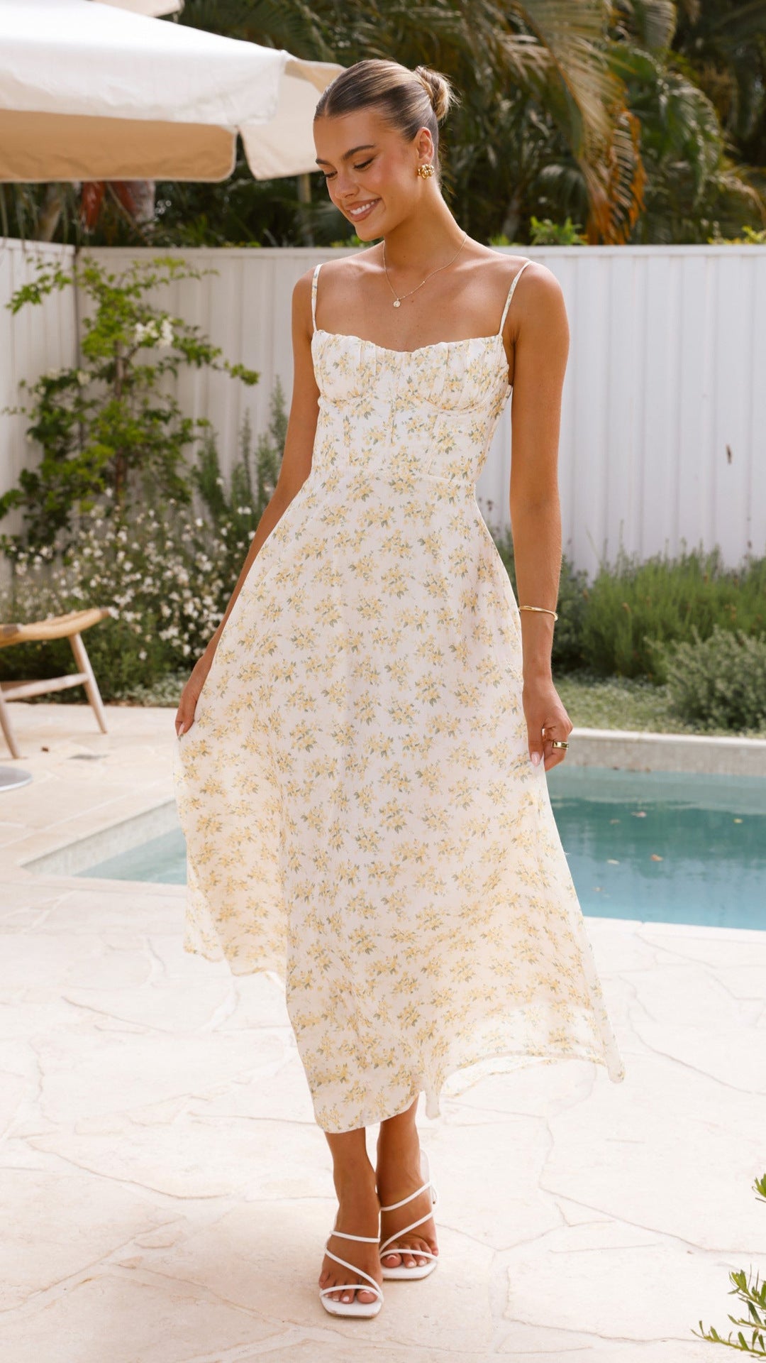 Floral backless fluid dress — Resort elegance