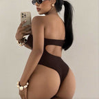 Marion — Maillot une pièce bandeau marron