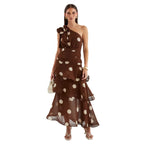 Asymmetrical polka dot dress with openwork details