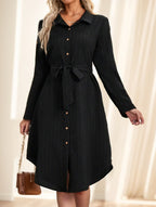 Robe chemise mi-longue à manches longues