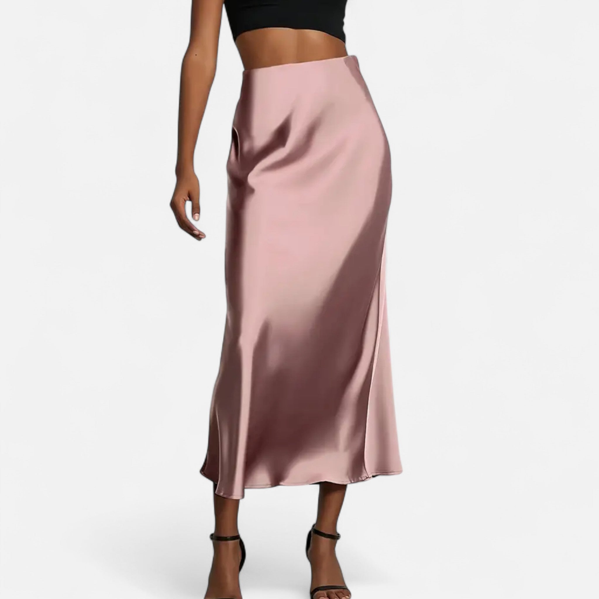 Jupe midi en satin taille haute pour femme