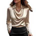 Satin long-sleeve flared collar shirt