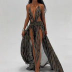 Sleeveless openwork maxi dress — Black
