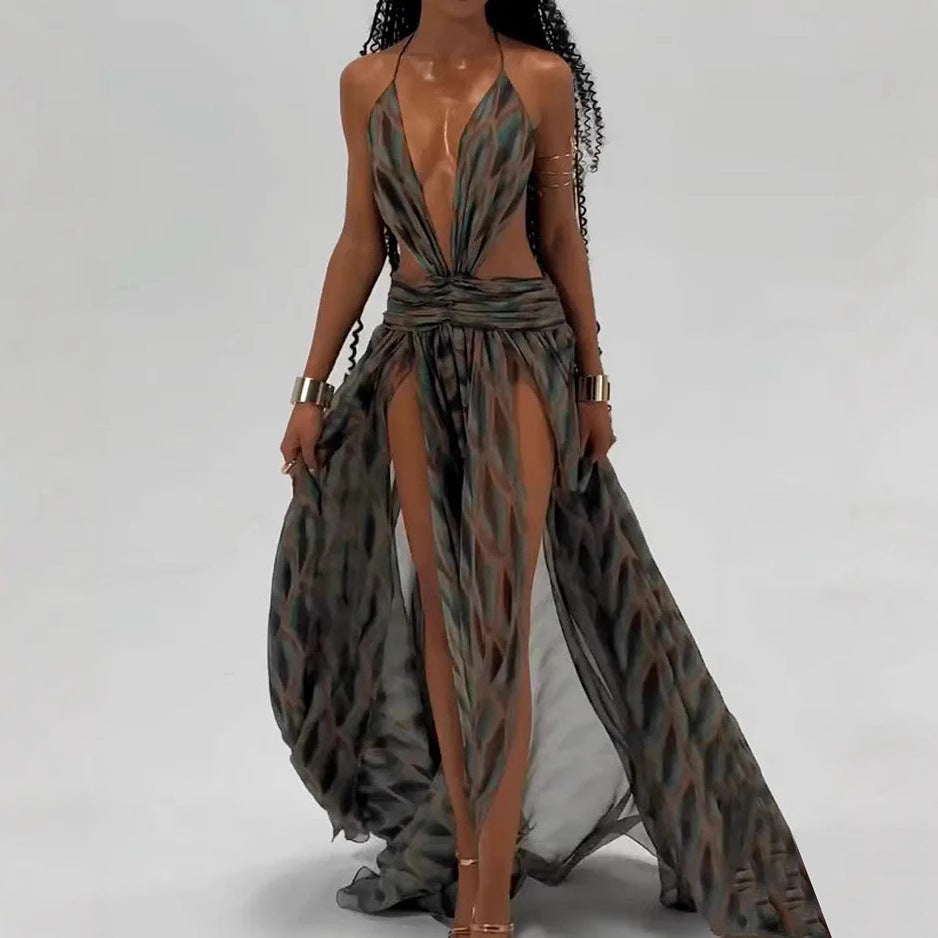 Sleeveless openwork maxi dress — Black