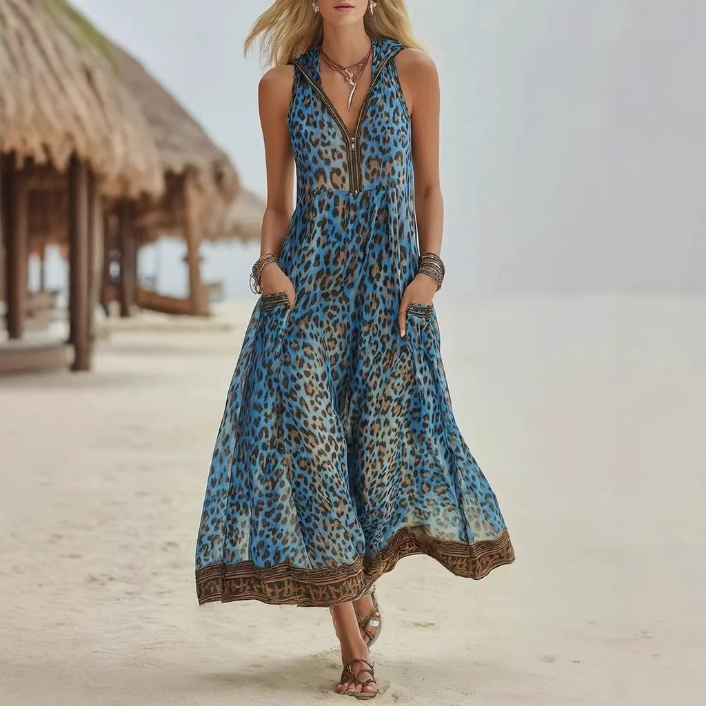 Robe midi sans manches imprimé léopard